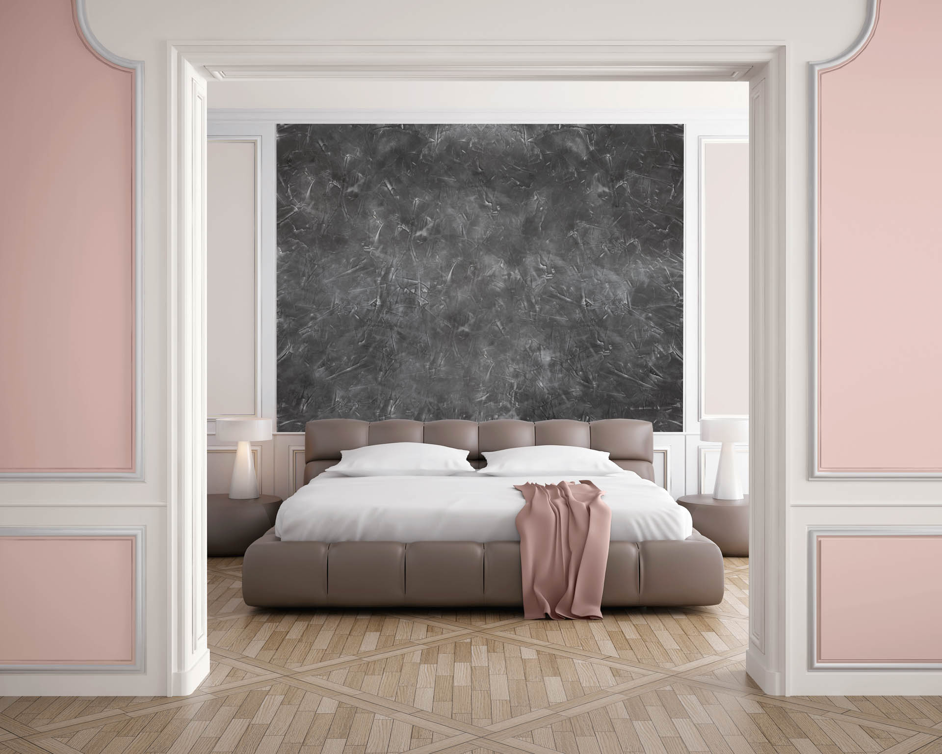 Schlafzimmer mit Lehm verputzter Wand